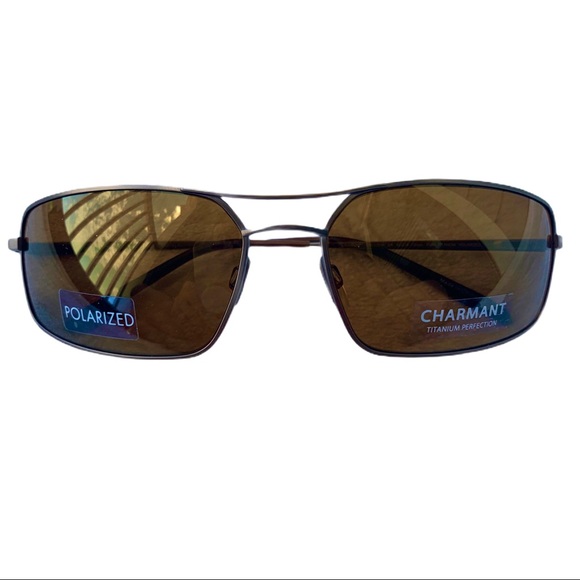 Charmant Polarized Brown Tinted Lenses Double Bridge Titanium Frame Sunglasses - Picture 2 of 15